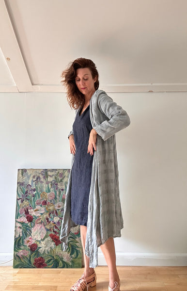 FLAX Linen Duster w/ Plaid Weave