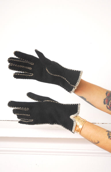 Stitched Wool Gloves / c.1950s-60s