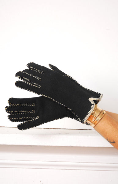 Stitched Wool Gloves / c.1950s-60s