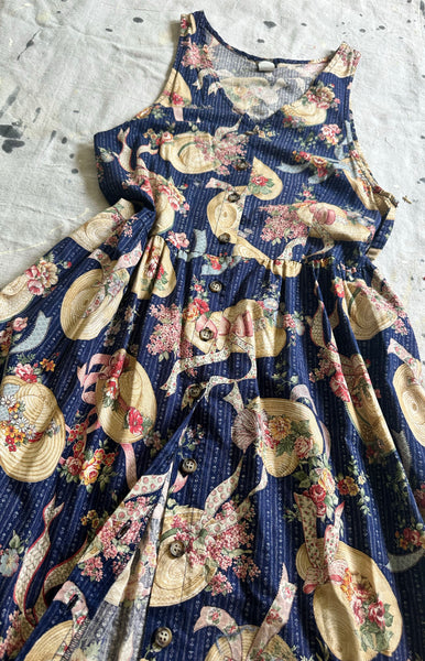 1980s-90's Hat Print Cotton Dress
