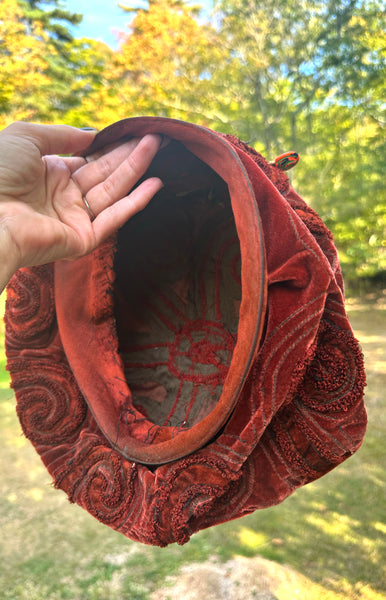 1910's-20's Velvet Swirl Hat with Egyptian Pin