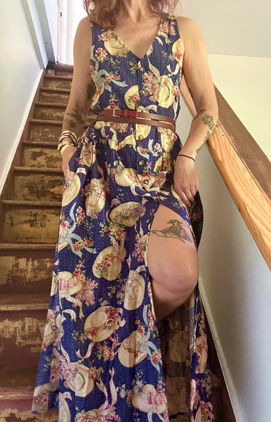 1980s-90's Hat Print Cotton Dress