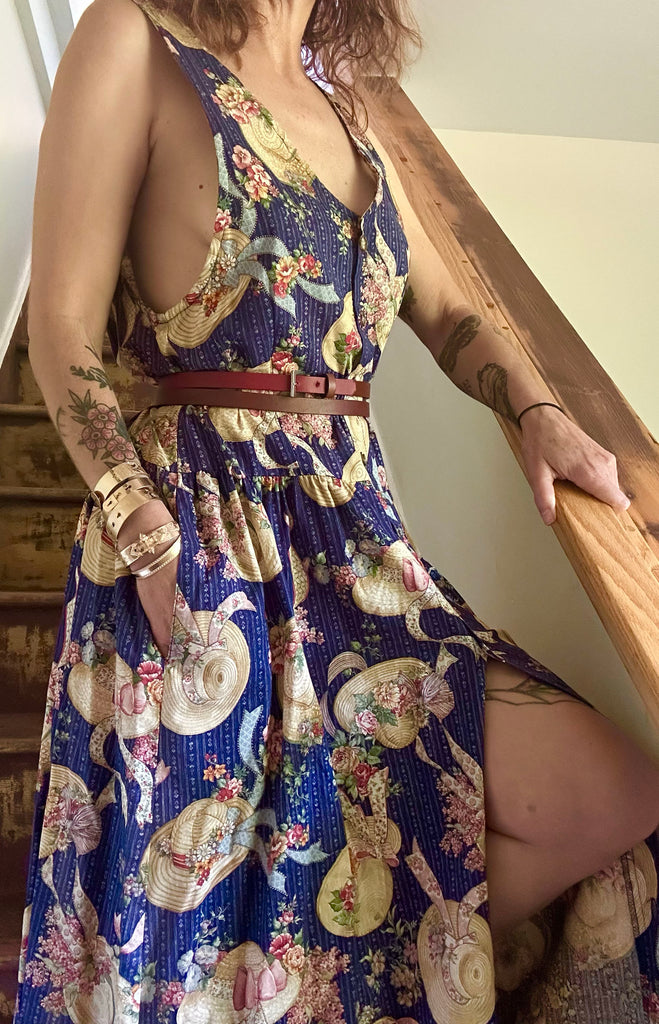 1980s-90's Hat Print Cotton Dress