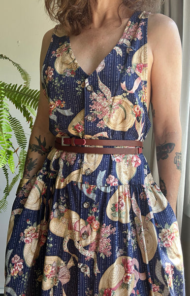 1980s-90's Hat Print Cotton Dress