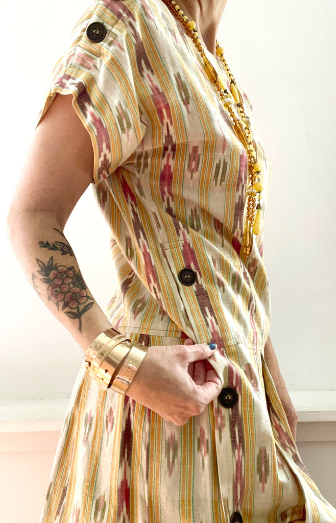 1980s does 20s Ikat Cotton Button Up Dress
