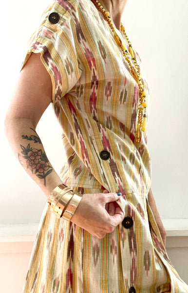 1980s does 20s Ikat Cotton Button Up Dress