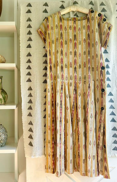 1980s does 20s Ikat Cotton Button Up Dress