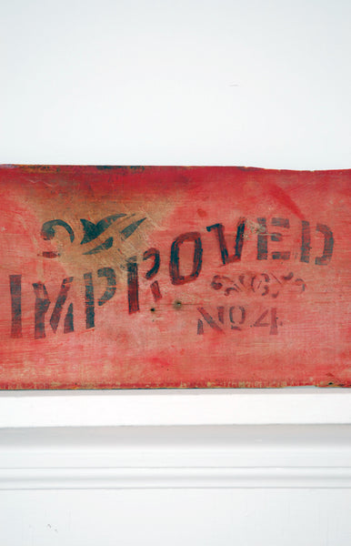 Antique "Improved" Sign on Wood w/ hanging wire
