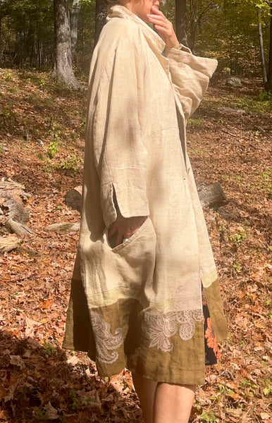 1990s Embroidered Linen Duster