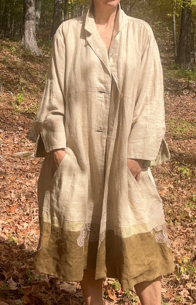 1990s Embroidered Linen Duster