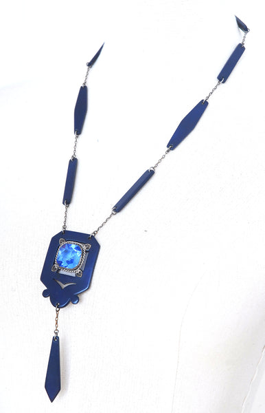 Navy Celluloid Necklace  / 1920s