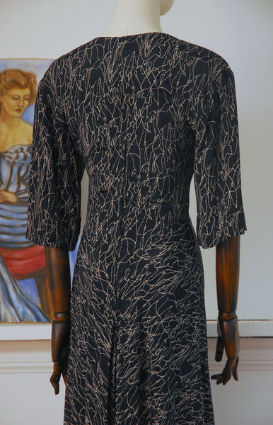 Nicole Miller Sketch Print 40s-style Dress  / 1990s