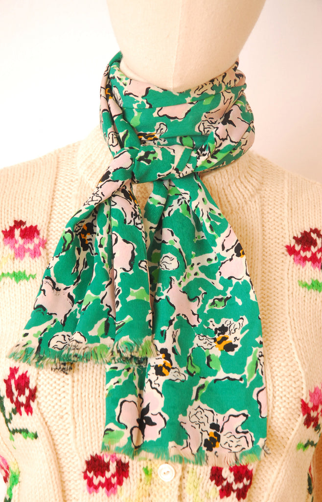 1940s Pansy & Bee Rayon Scarf
