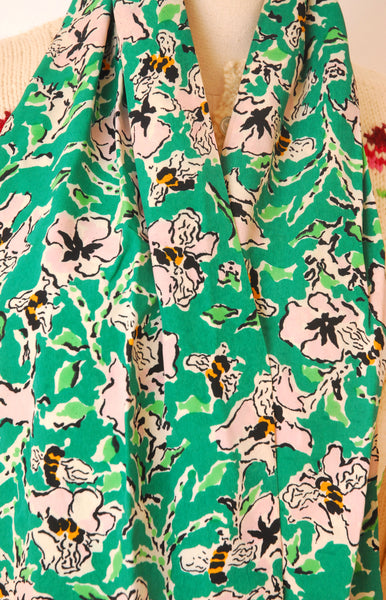1940s Pansy & Bee Rayon Scarf