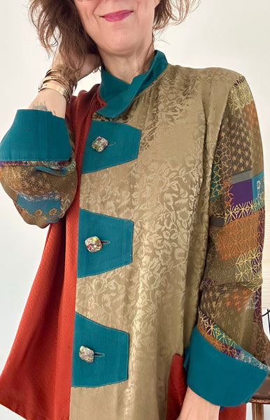1990s Art Silk Patchwork Blouse