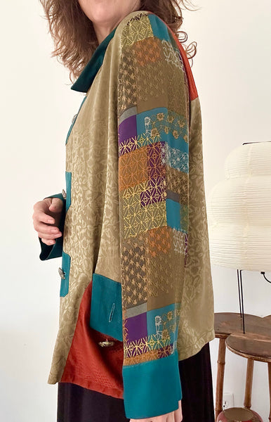 1990s Art Silk Patchwork Blouse