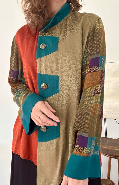 1990s Art Silk Patchwork Blouse