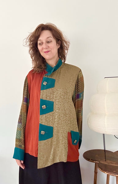 1990s Art Silk Patchwork Blouse