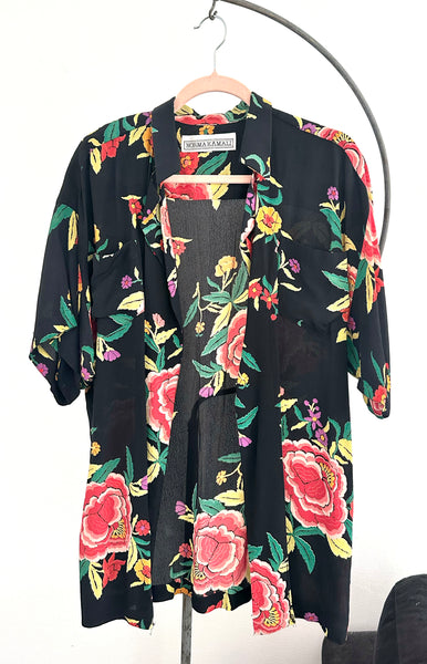 1980s Norma Kamali Piano Shawl Print Blouse