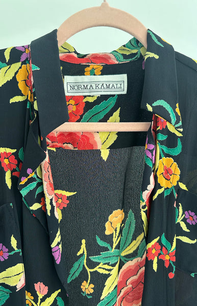 1980s Norma Kamali Piano Shawl Print Blouse