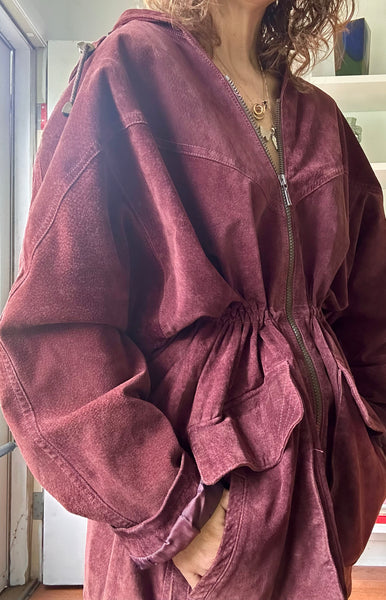 1980s Plum Suede Drawstring Parka