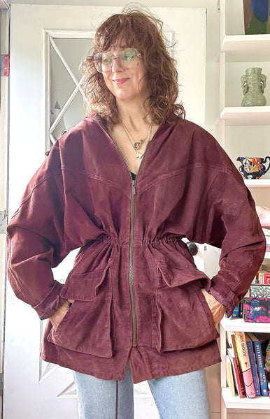 1980s Plum Suede Drawstring Parka