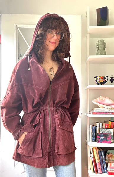 1980s Plum Suede Drawstring Parka