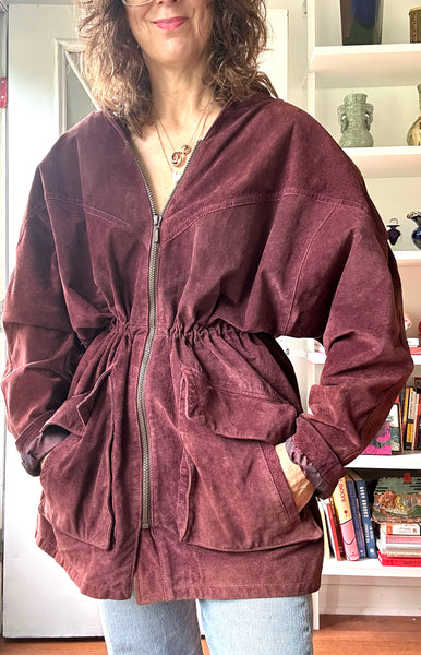 1980s Plum Suede Drawstring Parka