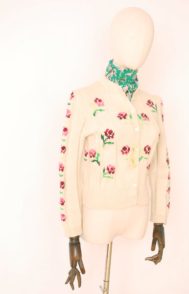 Roses Hand Knitted Cardigan | as is