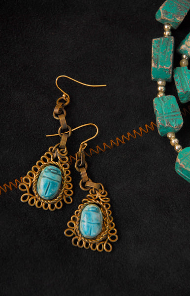 Scarab Earrings & Necklace Set / 1960s-70s