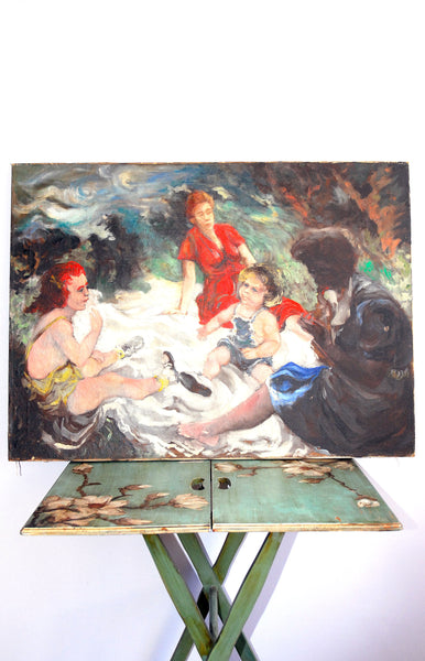 Picnic Day Oil Painting / c. 1940s