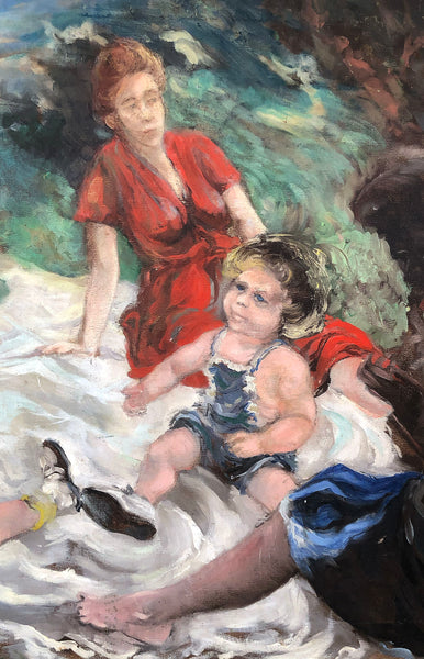 Picnic Day Oil Painting / c. 1940s