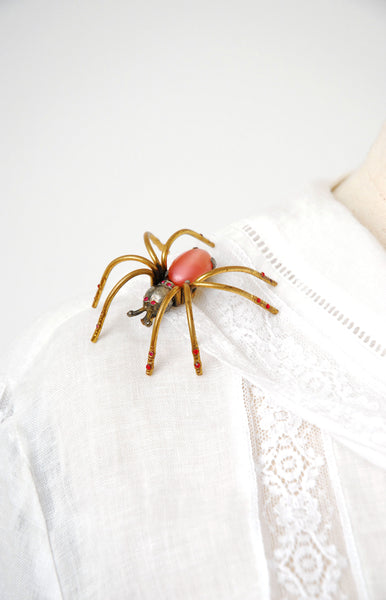 Large Jeweled Spider Pin / 1930s