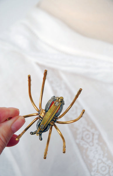 Large Jeweled Spider Pin / 1930s