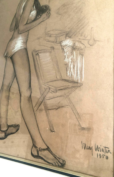 RESERVED * Young Woman in Boudoir, Large Drawing / 1950