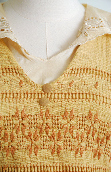 Antique Embroidered Linen Dress  / 1910s