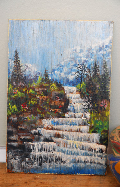 Waterfall Painting On Wood / 1971